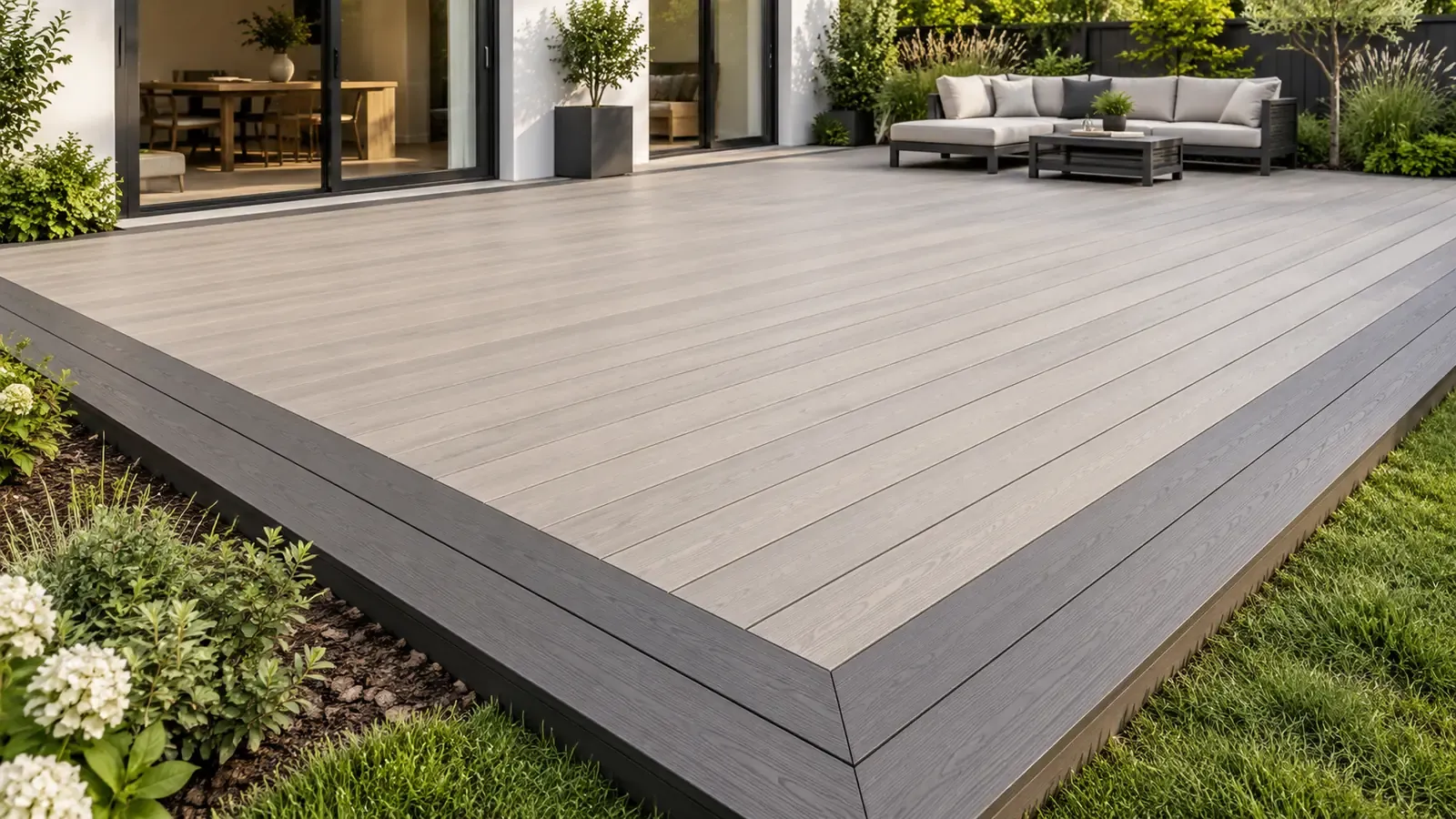 Composite deck with a contrasting picture-frame border