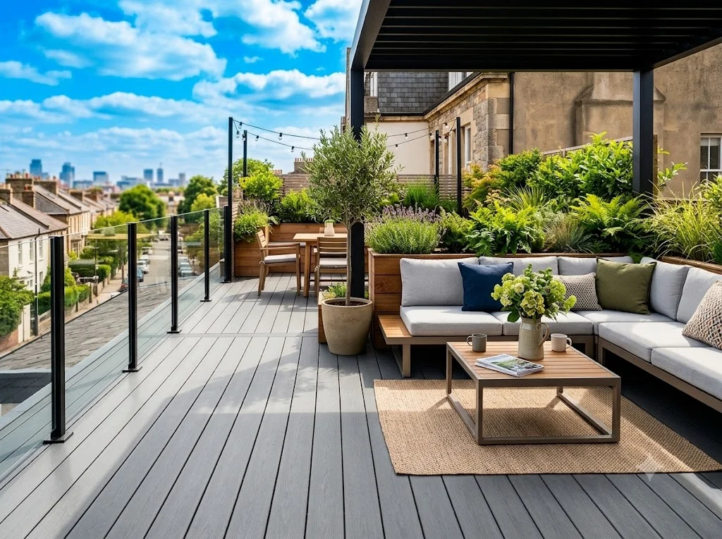 Composite terrace overlooking an outdoor landscape