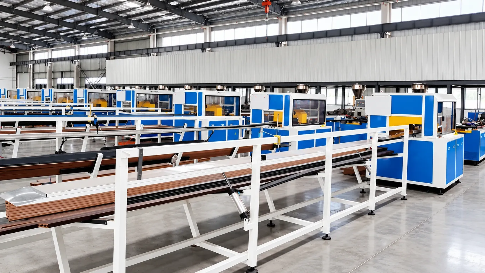 WPC extrusion production lines in the factory